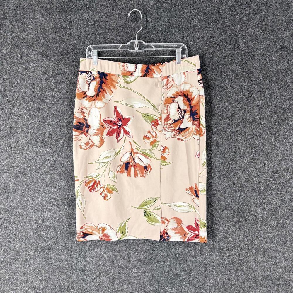 Cato Skirt Women L Large Beige Floral A-Line Midi Mid Rise Pull On Casual